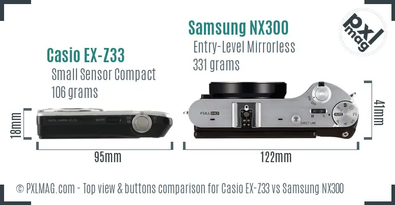 Casio EX-Z33 vs Samsung NX300 top view buttons comparison