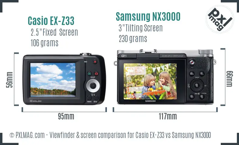 Casio EX-Z33 vs Samsung NX3000 Screen and Viewfinder comparison