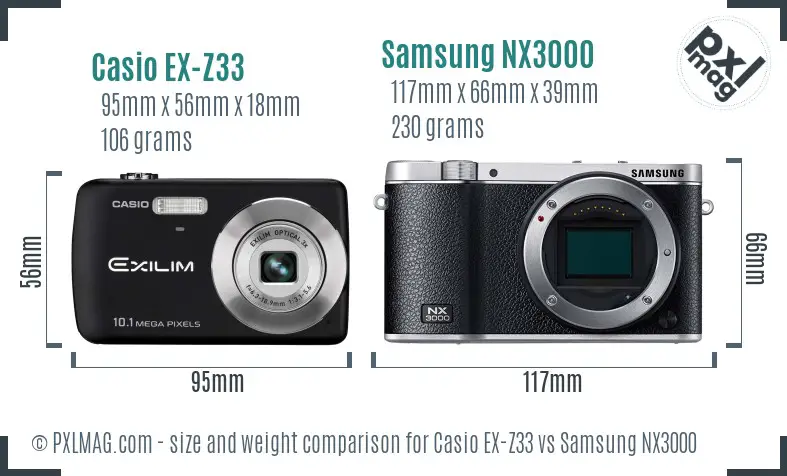 Casio EX-Z33 vs Samsung NX3000 size comparison