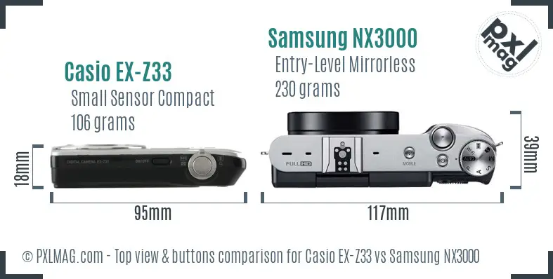 Casio EX-Z33 vs Samsung NX3000 top view buttons comparison