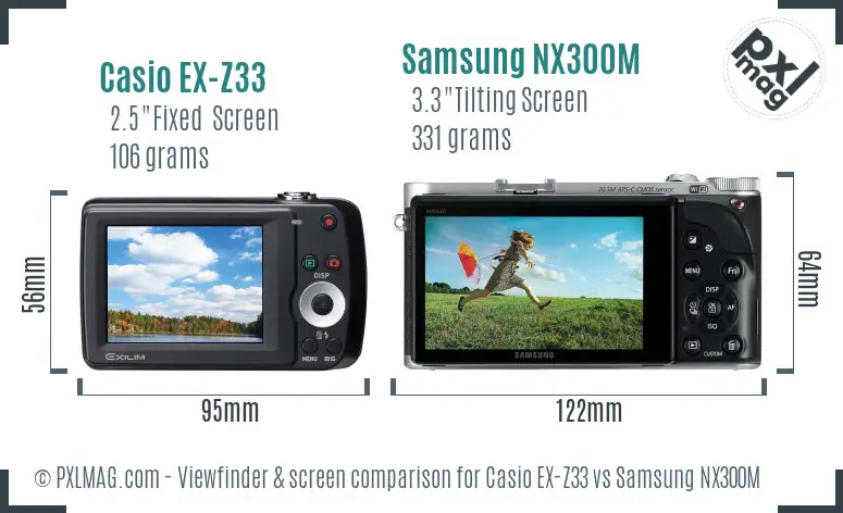 Casio EX-Z33 vs Samsung NX300M Screen and Viewfinder comparison Casio EX-Z33 vs Samsung NX300M Screen and Viewfinder comparison
