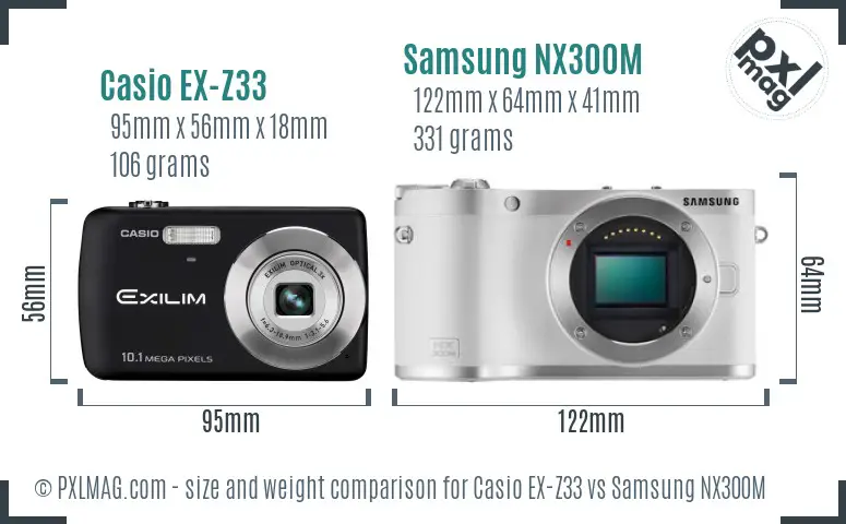 Casio EX-Z33 vs Samsung NX300M size comparison Casio EX-Z33 vs Samsung NX300M size comparison
