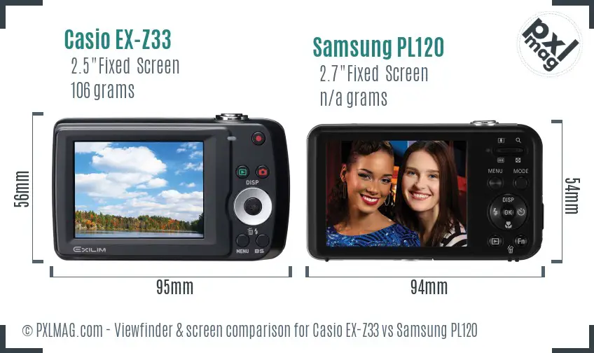 Casio EX-Z33 vs Samsung PL120 Screen and Viewfinder comparison