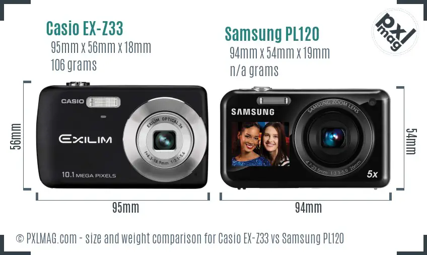 Casio EX-Z33 vs Samsung PL120 size comparison
