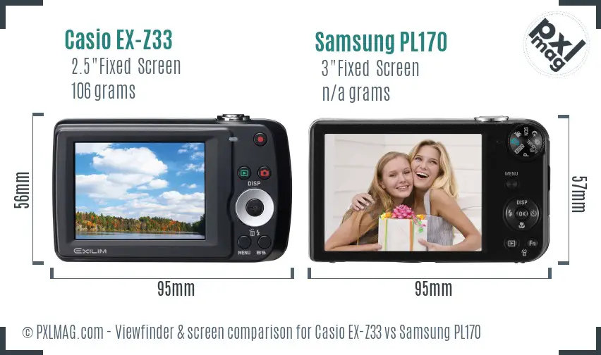 Casio EX-Z33 vs Samsung PL170 Screen and Viewfinder comparison