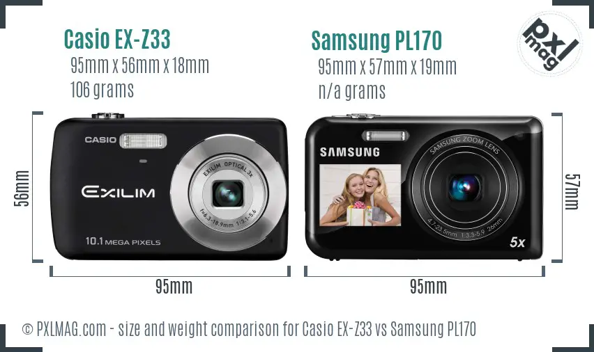 Casio EX-Z33 vs Samsung PL170 size comparison