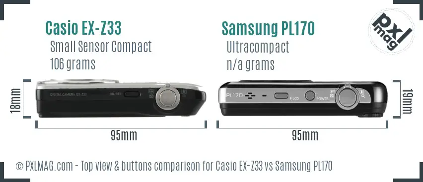 Casio EX-Z33 vs Samsung PL170 top view buttons comparison