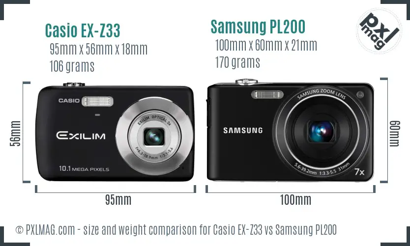 Casio EX-Z33 vs Samsung PL200 size comparison