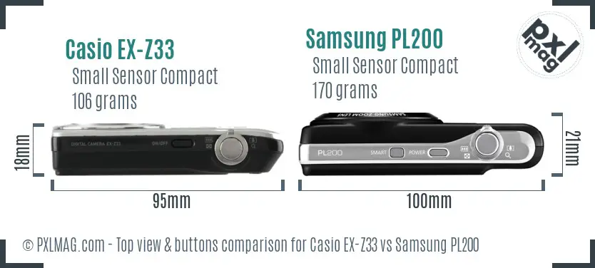 Casio EX-Z33 vs Samsung PL200 top view buttons comparison
