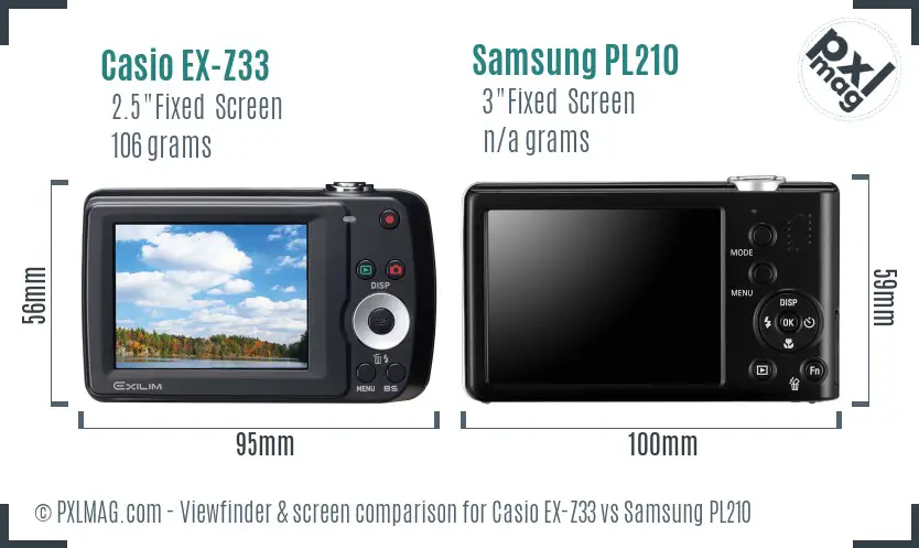 Casio EX-Z33 vs Samsung PL210 Screen and Viewfinder comparison Casio EX-Z33 vs Samsung PL210 Screen and Viewfinder comparison