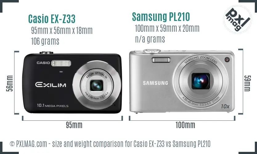 Casio EX-Z33 vs Samsung PL210 size comparison Casio EX-Z33 vs Samsung PL210 size comparison