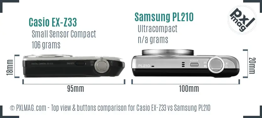 Casio EX-Z33 vs Samsung PL210 top view buttons comparison Casio EX-Z33 vs Samsung PL210 top view buttons comparison