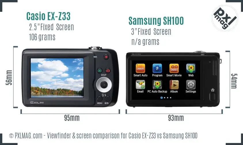 Casio EX-Z33 vs Samsung SH100 Screen and Viewfinder comparison Casio EX-Z33 vs Samsung SH100 Screen and Viewfinder comparison