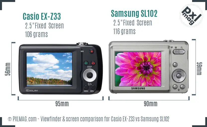 Casio EX-Z33 vs Samsung SL102 Screen and Viewfinder comparison