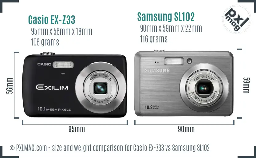 Casio EX-Z33 vs Samsung SL102 size comparison