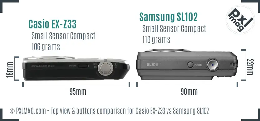 Casio EX-Z33 vs Samsung SL102 top view buttons comparison