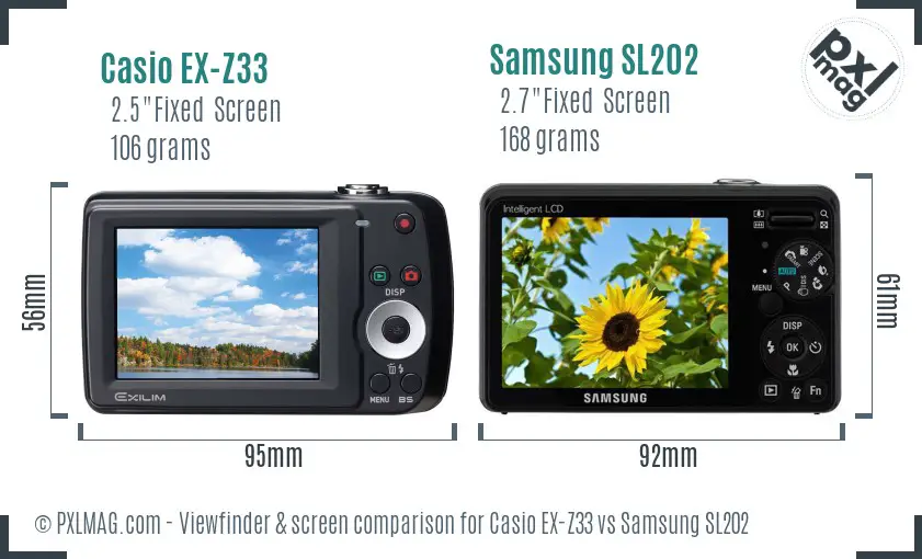 Casio EX-Z33 vs Samsung SL202 Screen and Viewfinder comparison