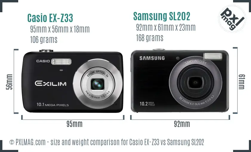 Casio EX-Z33 vs Samsung SL202 size comparison