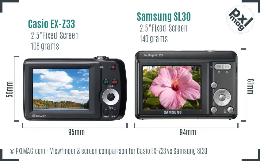 Casio EX-Z33 vs Samsung SL30 Screen and Viewfinder comparison