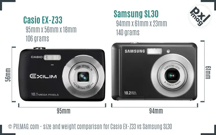 Casio EX-Z33 vs Samsung SL30 size comparison
