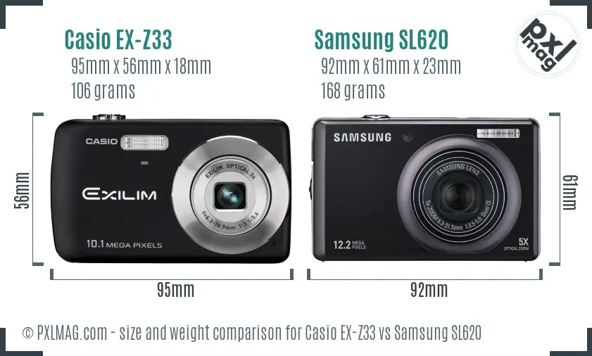 Casio EX-Z33 vs Samsung SL620 size comparison