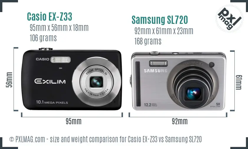 Casio EX-Z33 vs Samsung SL720 size comparison