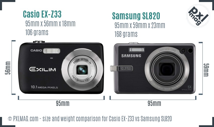 Casio EX-Z33 vs Samsung SL820 size comparison