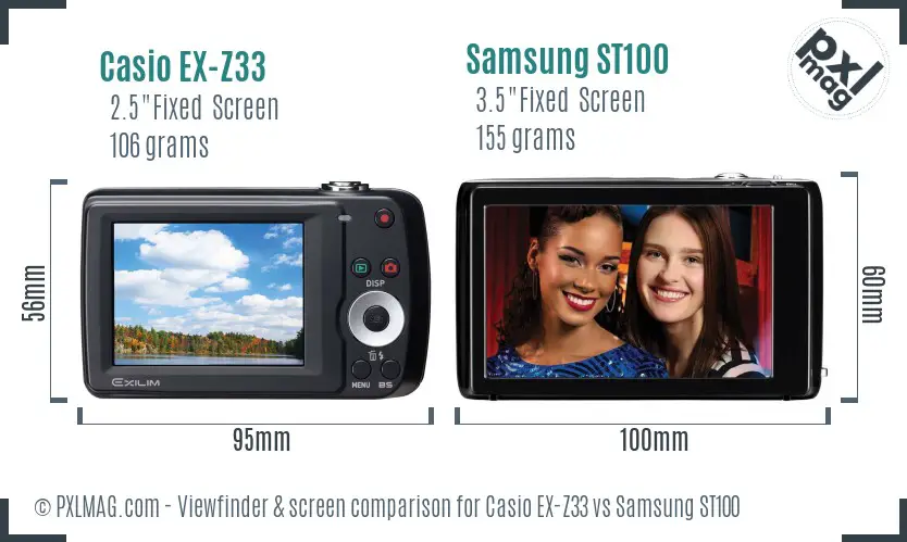 Casio EX-Z33 vs Samsung ST100 Screen and Viewfinder comparison