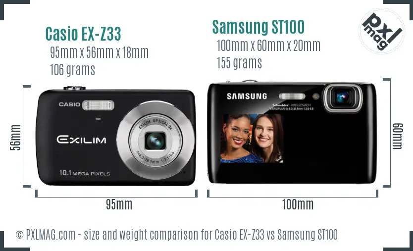 Casio EX-Z33 vs Samsung ST100 size comparison