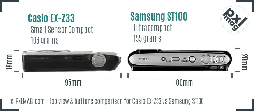 Casio EX-Z33 vs Samsung ST100 top view buttons comparison