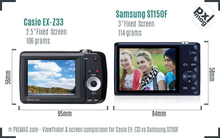 Casio EX-Z33 vs Samsung ST150F Screen and Viewfinder comparison