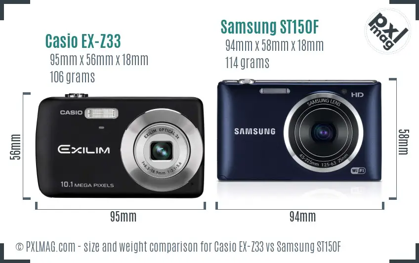 Casio EX-Z33 vs Samsung ST150F size comparison