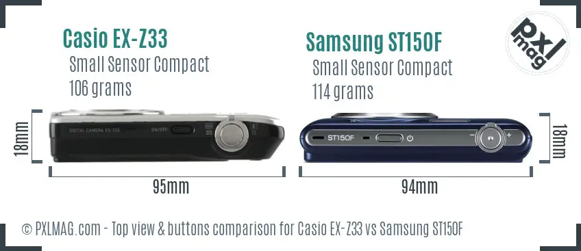 Casio EX-Z33 vs Samsung ST150F top view buttons comparison