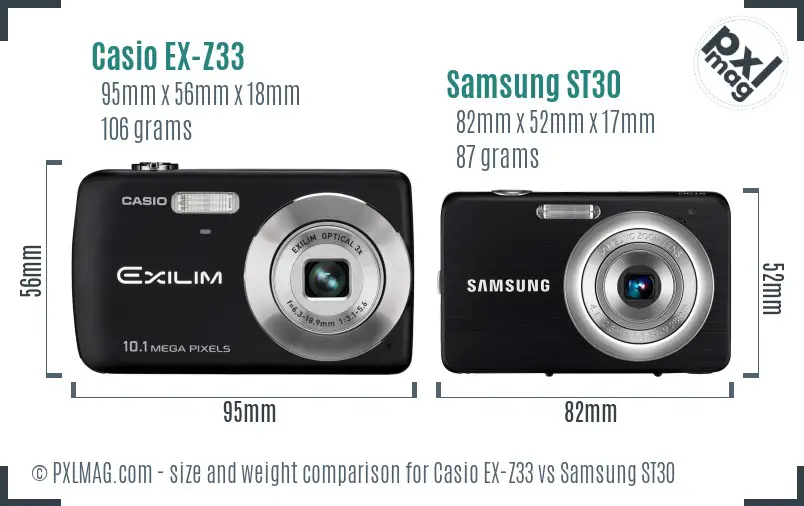 Casio EX-Z33 vs Samsung ST30 size comparison
