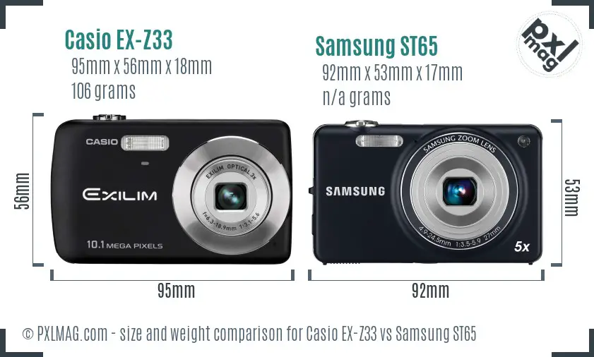 Casio EX-Z33 vs Samsung ST65 size comparison