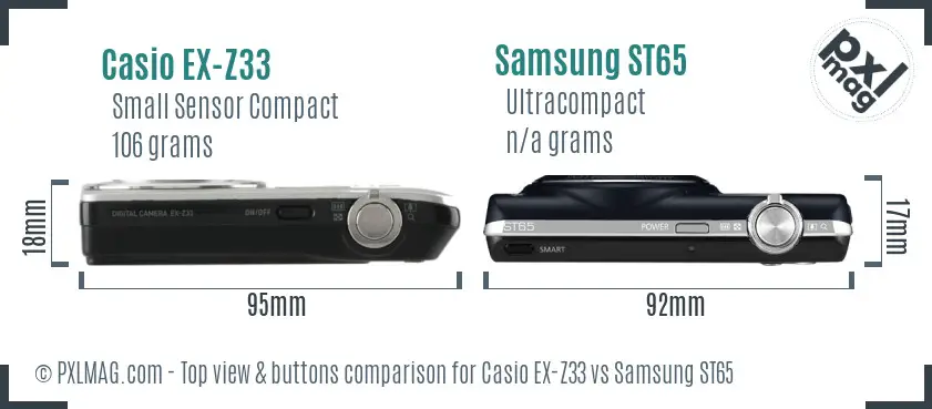 Casio EX-Z33 vs Samsung ST65 top view buttons comparison