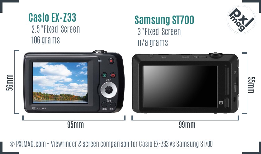 Casio EX-Z33 vs Samsung ST700 Screen and Viewfinder comparison