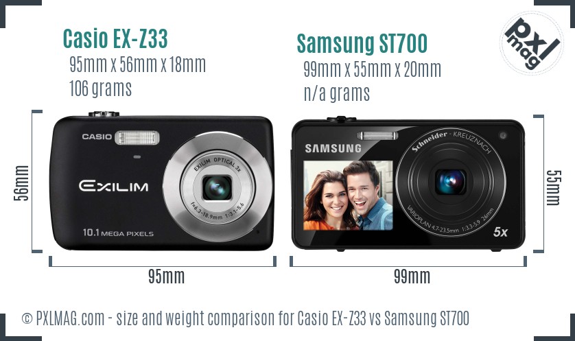 Casio EX-Z33 vs Samsung ST700 size comparison