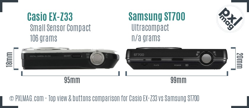 Casio EX-Z33 vs Samsung ST700 top view buttons comparison