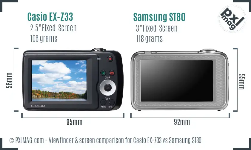 Casio EX-Z33 vs Samsung ST80 Screen and Viewfinder comparison