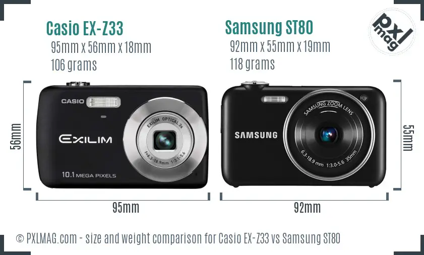 Casio EX-Z33 vs Samsung ST80 size comparison