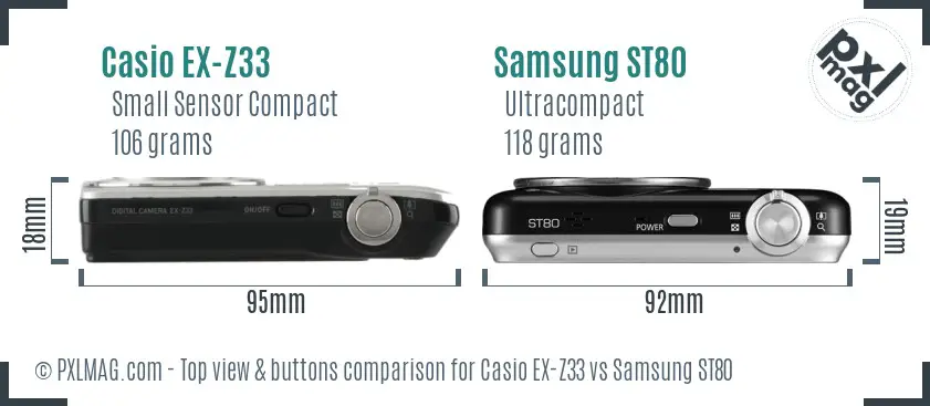 Casio EX-Z33 vs Samsung ST80 top view buttons comparison