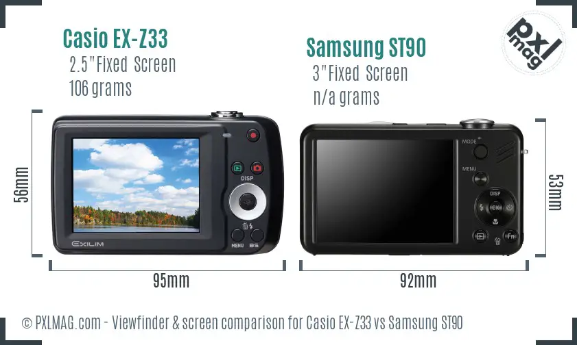 Casio EX-Z33 vs Samsung ST90 Screen and Viewfinder comparison