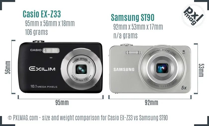 Casio EX-Z33 vs Samsung ST90 size comparison