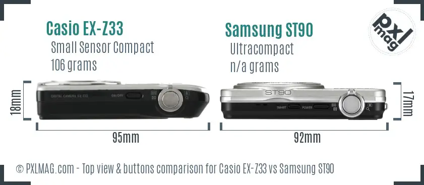 Casio EX-Z33 vs Samsung ST90 top view buttons comparison
