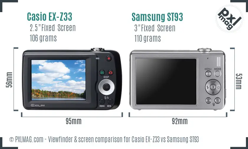 Casio EX-Z33 vs Samsung ST93 Screen and Viewfinder comparison