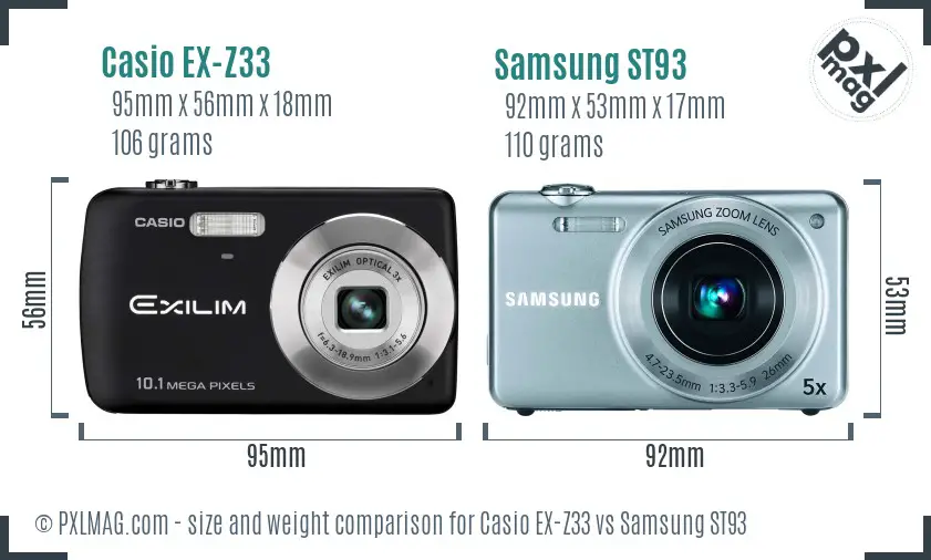 Casio EX-Z33 vs Samsung ST93 size comparison