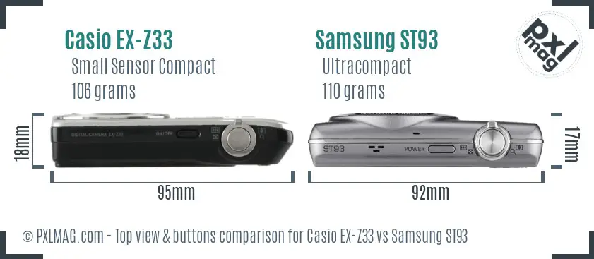 Casio EX-Z33 vs Samsung ST93 top view buttons comparison