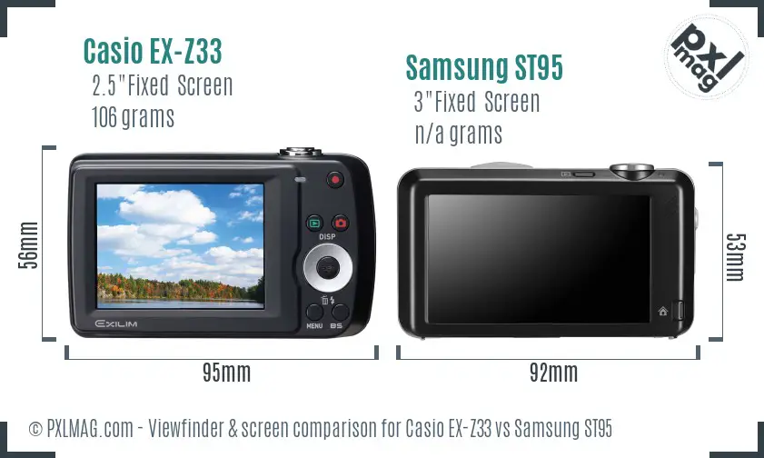 Casio EX-Z33 vs Samsung ST95 Screen and Viewfinder comparison Casio EX-Z33 vs Samsung ST95 Screen and Viewfinder comparison