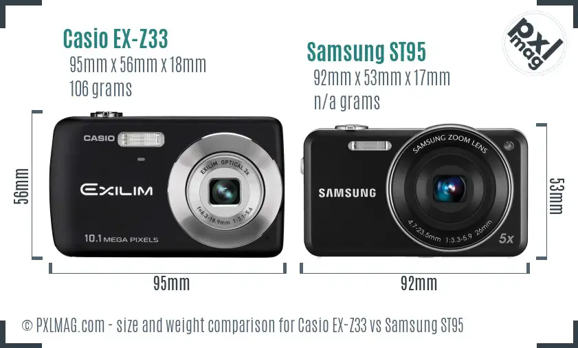 Casio EX-Z33 vs Samsung ST95 size comparison Casio EX-Z33 vs Samsung ST95 size comparison